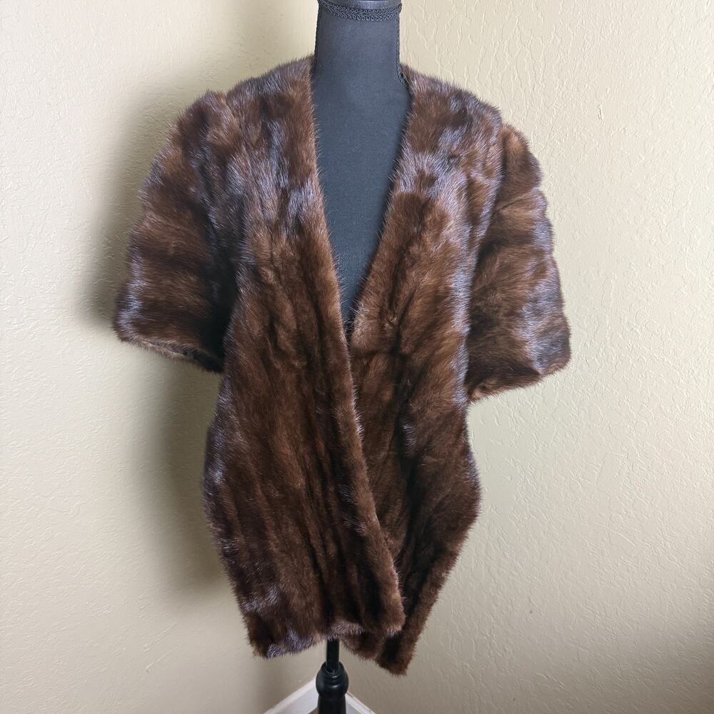 Vintage Green's Furs Sacramento Brown Real Fur Stole Cape Shawl Wrap